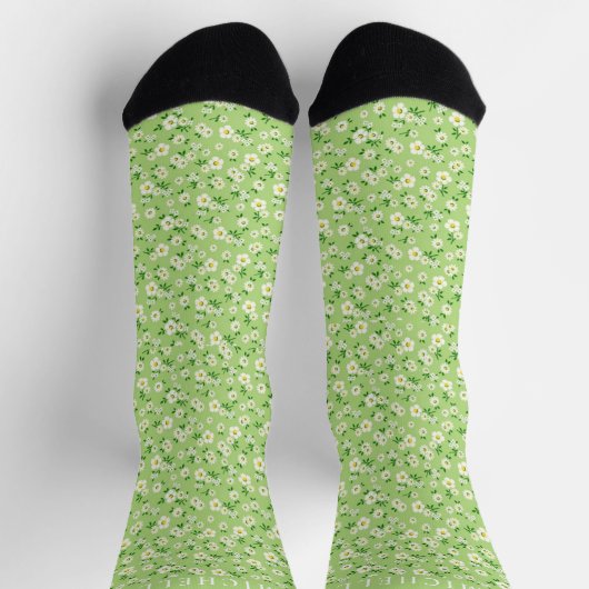 Chaussette Motif de fleurs blanches en vert sur mesure (Haut)