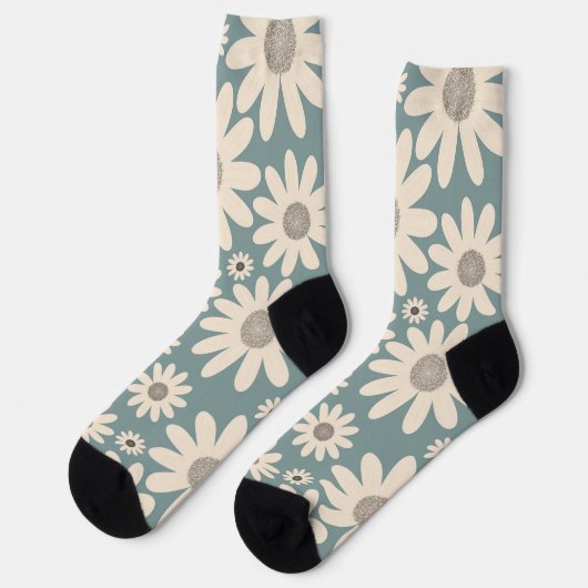 Chaussette Motif de fleurs de camomille sur un vert doux (Gauche)