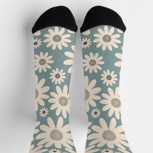 Chaussette Motif de fleurs de camomille sur un vert doux (Haut)