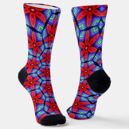 Chaussette Motif de Fleurs de tissus rouges (Angulaire)