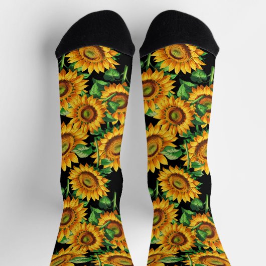 Chaussette Motif de fleurs de tournesol noir (Haut)