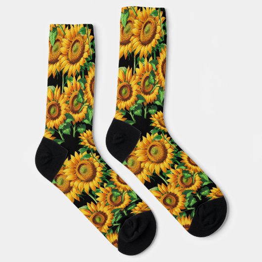 Chaussette Motif de fleurs de tournesol noir (Droite)