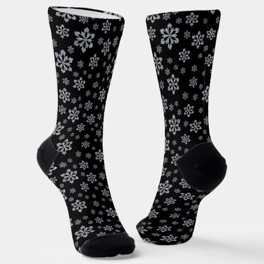 Chaussette Motif de Flocon de neige en argent sur noir (Angulaire)