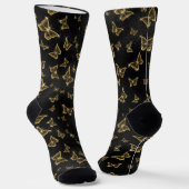 Chaussette Motif de glam or et papillons noirs (Angulaire)