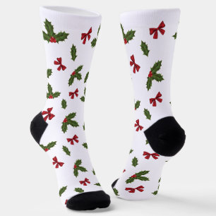 Chaussette Motif de houx commun de Noël et de nœuds rouges