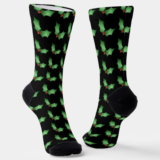 Chaussette Motif de houx de Noël sur fond noir (Angulaire)