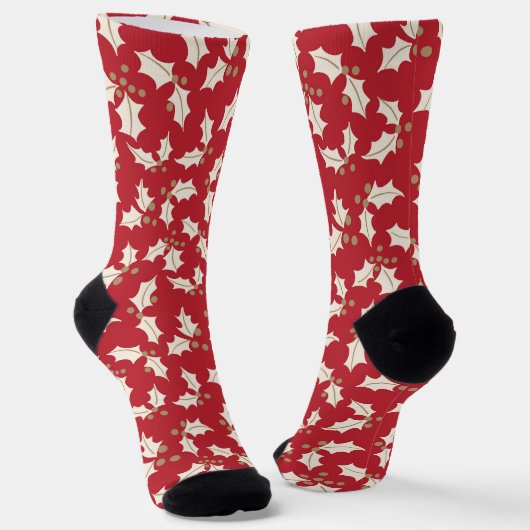 Chaussette Motif de houx rouge de vacances (Angulaire)