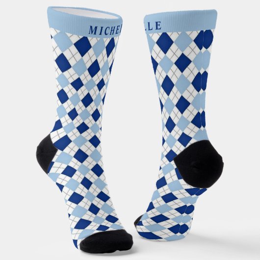 Chaussette Motif de Jacquard bleu foncé clair personnalisé (Angulaire)