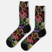 Chaussette Motif de jeu graffiti néon (Gauche)