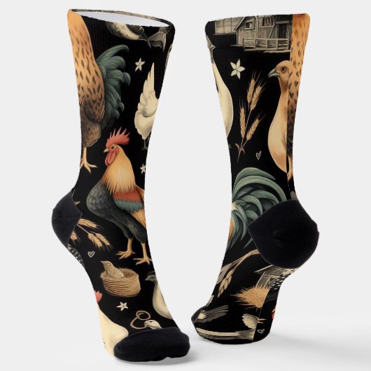 Chaussette Motif de la ferme de poulet Retro (Angulaire)