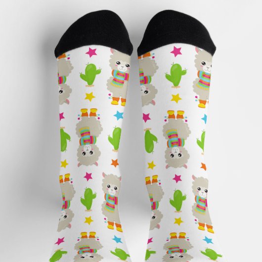 Chaussette Motif De Llamas, Cute Llamas, Alpacas, Cactus (Haut)