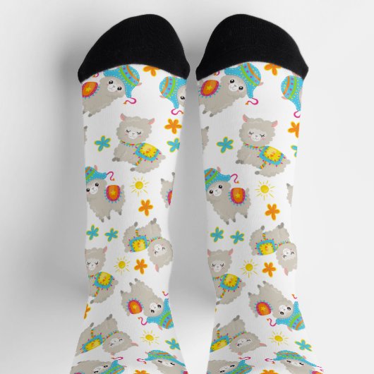 Chaussette Motif De Llamas, Cute Llamas, Alpacas, Fleurs (Haut)