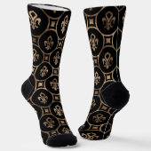 Chaussette Motif de luxe Fleur de lis noir et or (Angulaire)