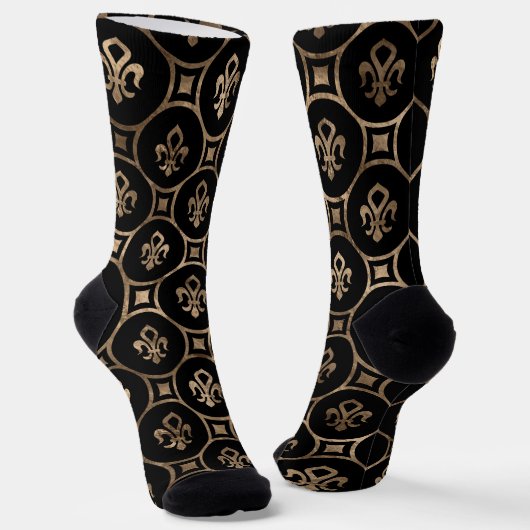 Chaussette Motif de luxe Fleur de lis noir et or (Angulaire)