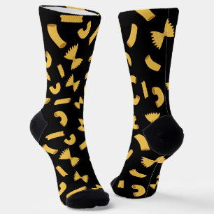 Chaussette Motif de macaroni de pâtes amusant sur fond noir