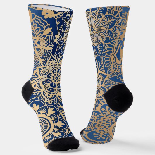 Chaussette Motif de mandala bleu et or (Angulaire)