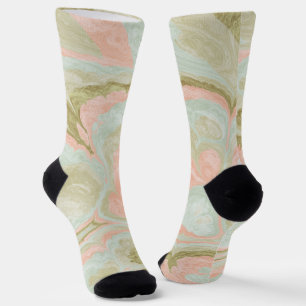 Chaussette Motif de marbre doux en spirale Menthe, Corail et 