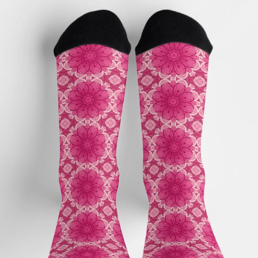Chaussette Motif de marguerite géométrique en corail et rose (Haut)