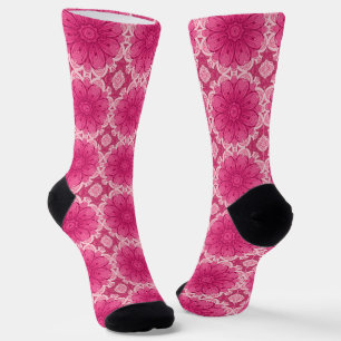 Chaussette Motif de marguerite géométrique en corail et rose 