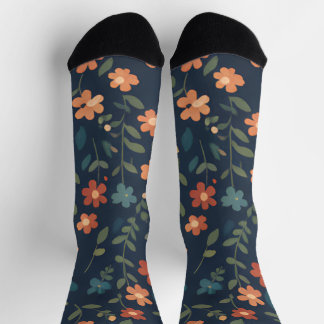 Chaussette Motif de marguerite orange Prairie de minuit