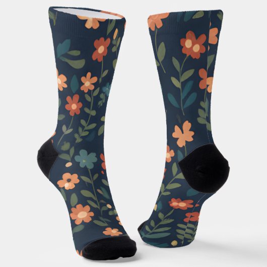 Chaussette Motif de marguerite orange Prairie de minuit (Angulaire)