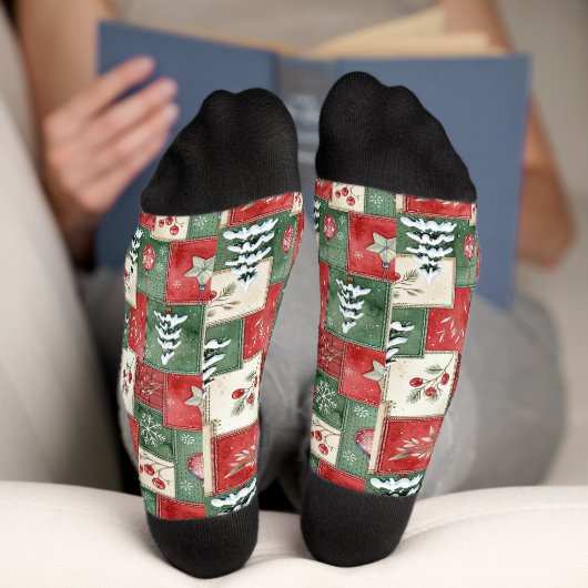 Chaussette Motif de Noël en patchwork de campagne (Fond)