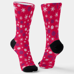 Chaussette Motif de Noël Flocon de Neige Rouge Blanc