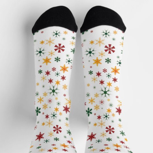 Chaussette Motif de Noël Red Green Gold Retro Snowflake (Haut)
