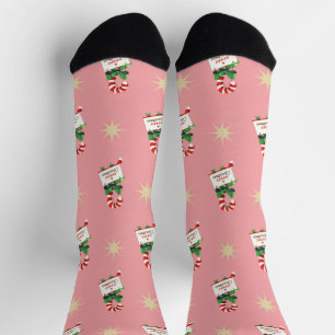 Chaussette Motif de Noël vintage, cannes à bonbon roses