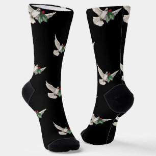 Chaussette Motif de Noël vintage, Colombe blanche pour la pai
