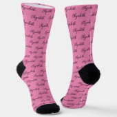 Chaussette Motif de nom de script cursif rose et noir simple (Angulaire)