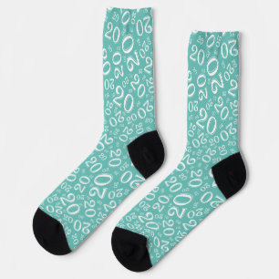 Chaussette Motif de nombre aléatoire sarcelle/blanc pour 20e