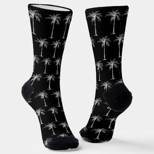 Chaussette Motif de palmier blanc tropical noir (Angulaire)
