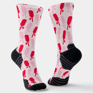 Chaussette Motif de pickleball rose et rouge