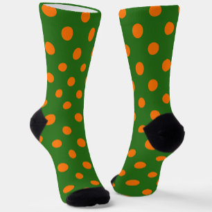 Chaussette Motif de points orange sur fond vert