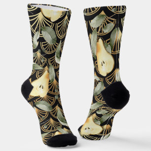 Chaussette Motif de poires d'aquarelle et d'échelles d'or