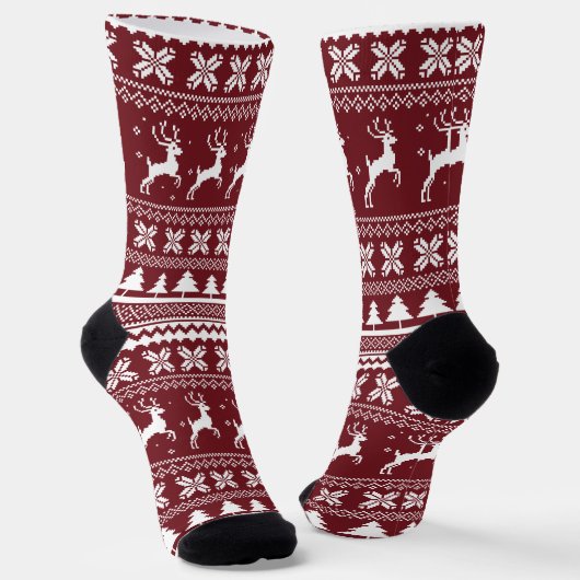 Chaussette Motif de pull de Noël Rennes Fériés Rouges (Angulaire)