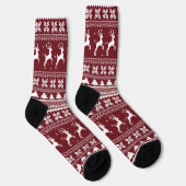 Chaussette Motif de pull de Noël Rennes Fériés Rouges (Droite)