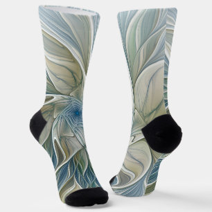Chaussette Motif de rêve floral Abstrait Bleu Kaki Fractal