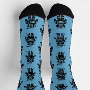 Chaussette Motif de robot inspiré du milieu du siècle rétro
