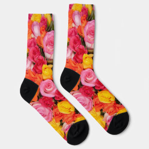 Chaussette Motif de roses colorées vives Fond floral