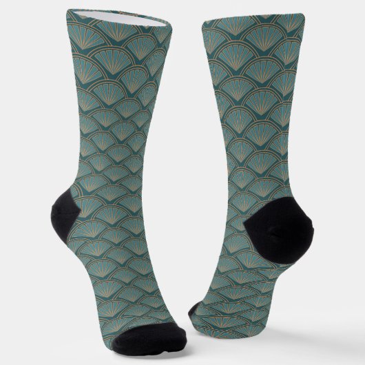 Chaussette Motif de style Art déco en bleu turquoise (Angulaire)