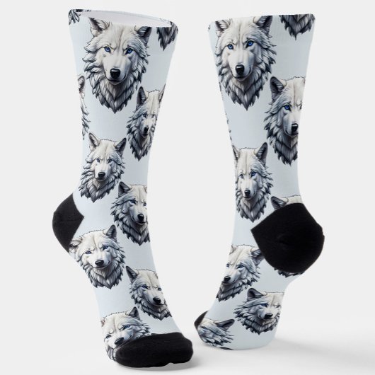 Chaussette Motif de tête de loup blanc - Blanc