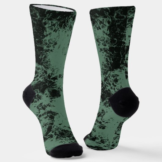 Chaussette Motif de texture marbre en noir et vert (Angulaire)