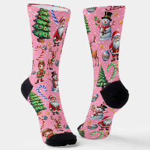 Chaussette Motif décoratif de Noël sur fond rose