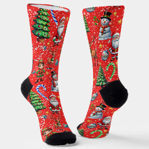 Chaussette Motif décoratif de Noël sur fond rouge