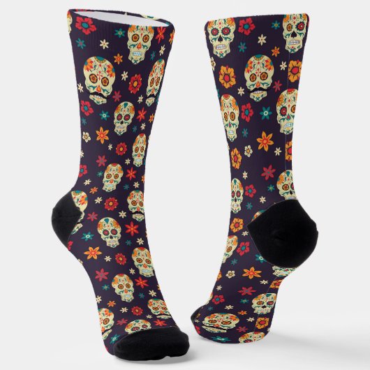 Chaussette Motif des crânes rétro colorés (Angulaire)