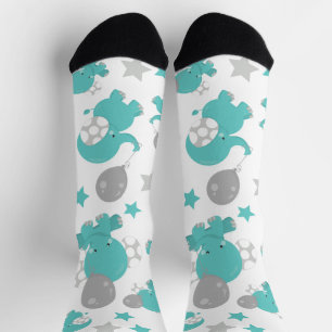 Chaussette Motif Des Eléphants Bleus, Eléphants Mignons, Étoi