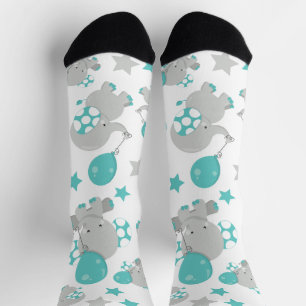Chaussette Motif Des Eléphants, Eléphants Mignons - Gris Bleu