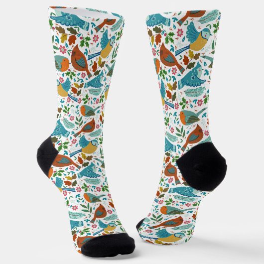 Chaussette Motif des oiseaux d'hiver mignons (Angulaire)